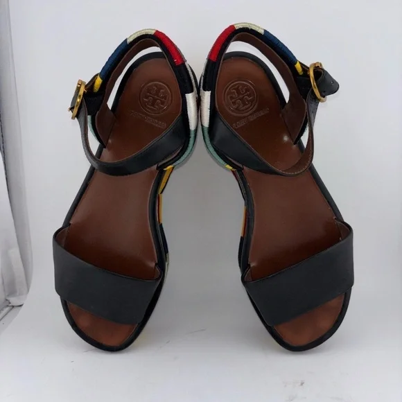 Tory Burch Leather Camilla Embroidered Platform Ankle Strap Sandals Size 5​​​​​ - Picture 12 of 16